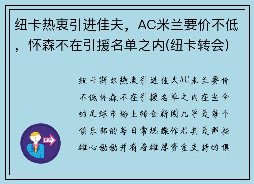 纽卡热衷引进佳夫，AC米兰要价不低，怀森不在引援名单之内(纽卡转会)